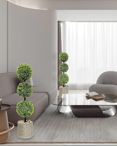 Product: ChrisXiao 3ft Artificial Triple Ball Boxwood Topiary Tree Set of 2, Artificial All Year Green Fake Plant Ball Trees, UV-Resistant Indoor/Outdoor Porch Decor with Sturdy Pot
