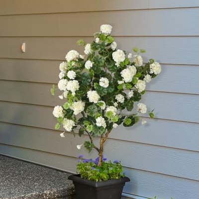 Product: Leflos 4.25ft Artificial Begonia Flower Tree, Faux Begonia Tree with 74 White Flowers, Fake Potted Blooming Floral Plant in White Pot Filled with Dry Moss for Home Indoor Decor