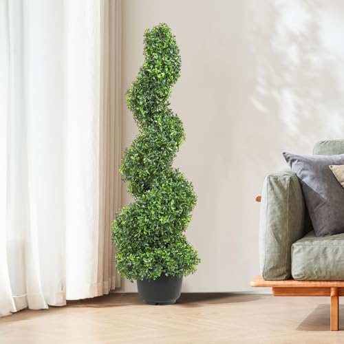 Product: VEVOR Artificial Boxwood Spiral Topiary Trees, 3ft Tall (2 Pieces) Faux Plant Outdoor, All-Year Green Fake Plant with Replaceable Leaves for Decorative/Indoor/Porch/Garden