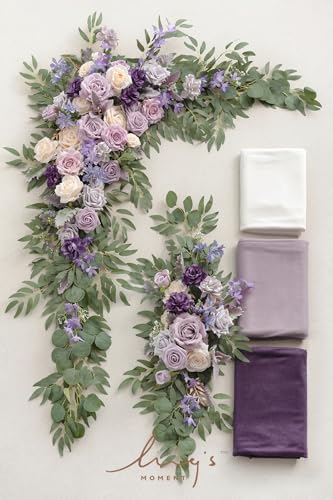 Silky Flower Store Wedding Arch Flowers Kit, Purple and Gold Rose, 5 Piece Set, Faux Floral Arch Decor, 360° Coverage, 5 Piece Set 5 5 Product: Ling's Moment Wedding Arch Flowers with Sheer Drapes Kit - Artificial Purple and Gold Rose Floral Arrangements for Ceremony Backdrop, Arbor Decor, 5-Piece Set (2 Flower Stems + 3 Hanging Drapes)