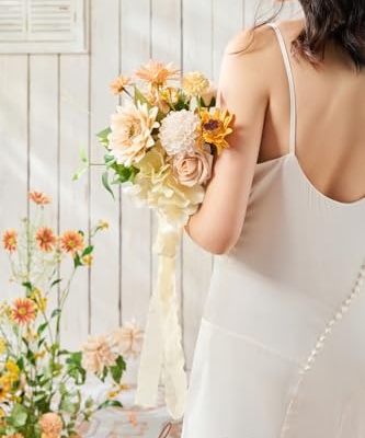 Product: Ling's Moment Artificial Flowers Sunflower Bridesmaid Bouquet Set of 4, Backyard Wedding Flowers Bouquets for Bridesmaids, 7 Inch Bridal Bouquets for Bridesmaids, Wedding, etc