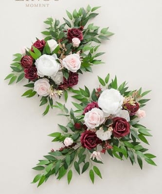 Product: Ling's Moment 2PCS Burgundy Artificial Flower Garland Floral Swags Centerpieces Wedding Arch Flower Greenery Arrangements for Sweetheart Table Wall Window Home Garden Outdoor Decor Marsala Blush