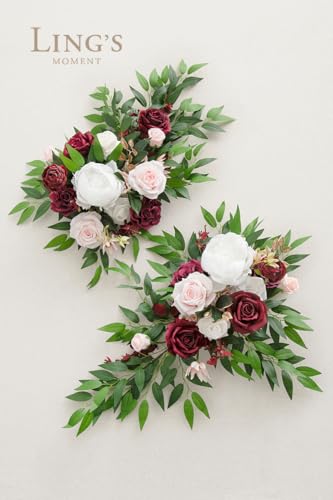 Product: Ling's Moment 2PCS Burgundy Artificial Flower Garland Floral Swags Centerpieces Wedding Arch Flower Greenery Arrangements for Sweetheart Table Wall Window Home Garden Outdoor Decor Marsala Blush