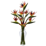 Product: Nearly Natural 1449 Birds of Paradise in Vase,Orange and Green