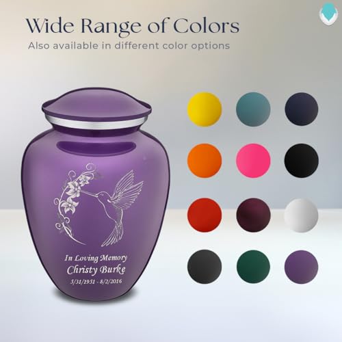 Silky Flower Store Adult Personalized Hummingbird Cremation Urn, Large Purple Funeral Urn, Custom Engraved Metal Ashes Memorial, 200 lbs 7 7 Product: Geturns Embrace Adult Personalized Humming Bird Cremation Urns for Human Ashes I Large Purple Funeral Urn for Men and Women I 200 lbs