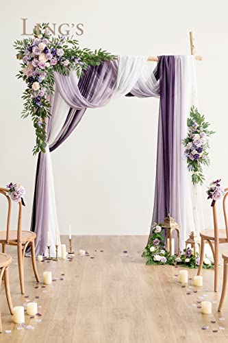 Silky Flower Store Wedding Arch Flowers Kit, Purple and Gold Rose, 5 Piece Set, Faux Floral Arch Decor, 360° Coverage, 5 Piece Set 2 2 Product: Ling's Moment Wedding Arch Flowers with Sheer Drapes Kit - Artificial Purple and Gold Rose Floral Arrangements for Ceremony Backdrop, Arbor Decor, 5-Piece Set (2 Flower Stems + 3 Hanging Drapes)