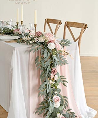 Product: Ling's Moment Flower Garland - 6FT Eucalyptus & Rose - Pink Sweetheart Table Decor for Wedding Reception, Artificial Floral Garland for Mantle, Thanksgiving, Christmas Decoration, Dusty Rose