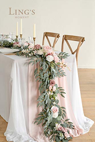 Product: Ling's Moment Flower Garland - 6FT Eucalyptus & Rose - Pink Sweetheart Table Decor for Wedding Reception, Artificial Floral Garland for Mantle, Thanksgiving, Christmas Decoration, Dusty Rose
