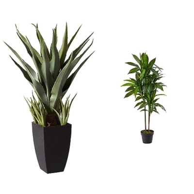 Product: Nearly Natural 30in. Agave Artificial Plant with Black Planter, Green and 48in. Dracaena Silk (Real Touch) Artificial Plant, 48", Green