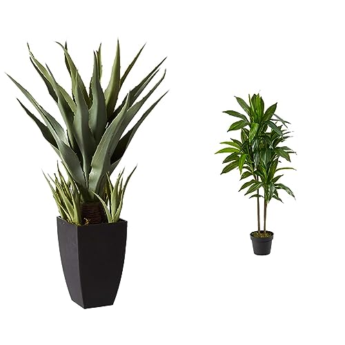 Product: Nearly Natural 30in. Agave Artificial Plant with Black Planter, Green and 48in. Dracaena Silk (Real Touch) Artificial Plant, 48", Green