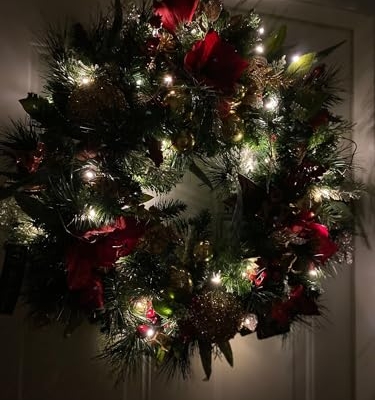 Silky Flower Store Artificial Amaryllis Christmas Wreath Red, Luxury DIY Holiday Door Wreath, Home Party Decor, 24in 9 9 Product: shibaoli DIY Artificial Flower, Luxury Amaryllis Christmas Wreath, Red Artificial Wreath for Party Tables Home Decorations Table Setting