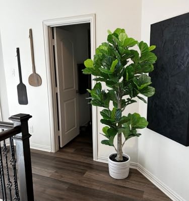 Product: Aveyas 6ft Artificial Fiddle Leaf Fig Tree for Home Decor, 6 Feet Large Faux Plant Fake Ficus lyrata Silk Trees with Pot for Indoor Outdoor House Living Room Office (6 ft Tall)