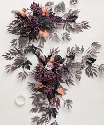 Product: Ling's Moment 2PCS Artificial Floral Swags Centerpieces, Wedding Flower Greenery Arrangements for Sweetheart/Head Table Decor Wedding Car Wall Window Arch Home Garden Decor | Purple Halloween