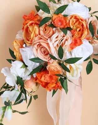 Silky Flower Store Terracotta Orange Cascading Bridal Bouquet, Artificial Wedding Bouquet, Bridesmaid Bouquet, 25.4cm 11 11 Product: INSUNSIX Wedding Bouquet,10 Inch Terracotta Bouquet Cascading Bridal Bouquets for Bride for Wedding Ceremony and Anniversary(Orange)