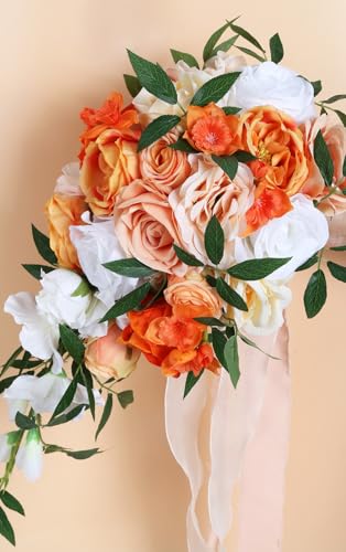 Silky Flower Store Terracotta Orange Cascading Bridal Bouquet, Artificial Wedding Bouquet, Bridesmaid Bouquet, 25.4cm 3 3 Product: INSUNSIX Wedding Bouquet,10 Inch Terracotta Bouquet Cascading Bridal Bouquets for Bride for Wedding Ceremony and Anniversary(Orange)