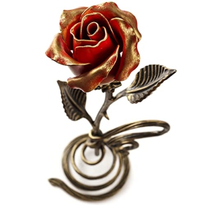 Product: Red Iron Rose with Metal Stand - 6th Aniiversary Flower for Her - Hand Forged Long-Lasting Home Decor Figurine