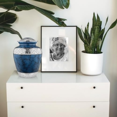 Product: Trupoint Memorials Cremation Urns for Human Ashes, Decorative Burial Urn for Adult Men and Women, Large Dark Blue with Silver Lining
