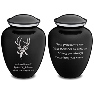 Product: Geturns Embrace Adult Personalized Deer Cremation Urns for Human Ashes I Large Black Funeral Urn for Adult Men and Women with Double Side Engraving I 200 lbs