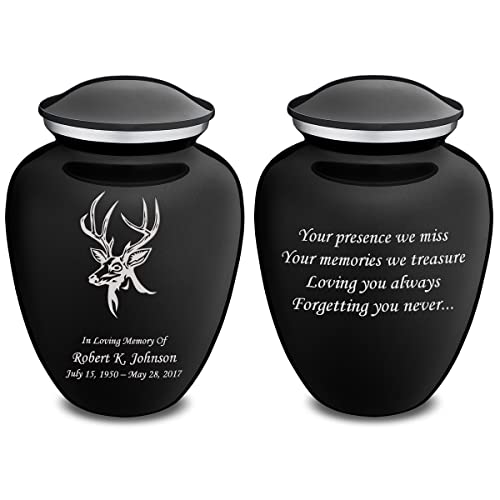 Product: Geturns Embrace Adult Personalized Deer Cremation Urns for Human Ashes I Large Black Funeral Urn for Adult Men and Women with Double Side Engraving I 200 lbs