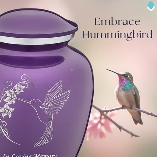 Silky Flower Store Adult Personalized Hummingbird Cremation Urn, Large Purple Funeral Urn, Custom Engraved Metal Ashes Memorial, 200 lbs 3 3 Product: Geturns Embrace Adult Personalized Humming Bird Cremation Urns for Human Ashes I Large Purple Funeral Urn for Men and Women I 200 lbs
