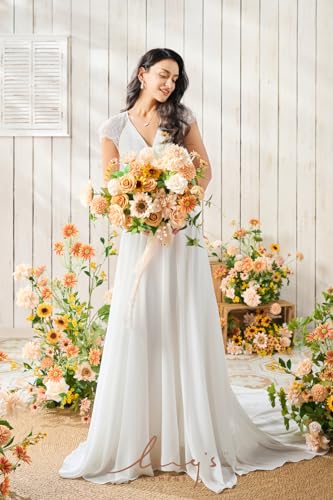 Silky Flower Store Sunflower Bridal Bouquet, Orange Wedding Bouquet for Bride, Silk Free Form Wedding Flowers, 15 Inch 2 2 Product: Ling's Moment Sunflower Bridal Bouquet, Orange Wedding Bouquets for Bride, 15 Inch Silk Free Form Bridal Bouquets Artificial Wedding Flower Bouquet