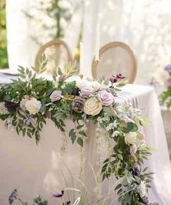 Silky Flower Store 9FT Faux Eucalyptus Willow Garland, Lilac Gold Wedding Arch Mantel Sweetheart Table Decor, 9FT 10 10 Product: Ling's Moment 9FT Flower Garland for Backdrop Decorations - Wedding Arch Flowers, Eucalyptus & Rose, Artificial Floral Garland for Mantel - Sweetheart Table Decor for Ceremony Reception, Lilac & Gold