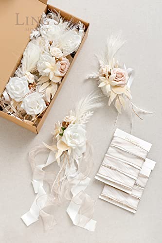 Product: Ling's Moment 8pcs Wedding Artificial Aisle Pew Flowers Chair Decorations Arrangements with Chiffon Ribbons Boho White Beige for Ceremony Chair Back Floral Decor Reception Church Party Outdoor
