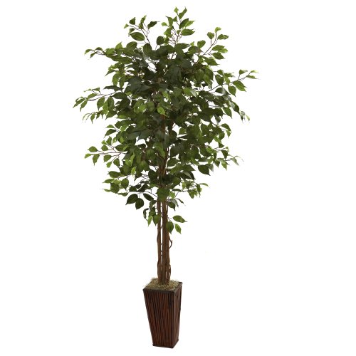 Nearly Natural 5931 6ft. Ficus Tree with Bamboo Planter,Green - Artificial Flower Arrangements Product: Nearly Natural 5931 6ft. Ficus Tree with Bamboo Planter,Green