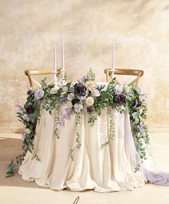 Silky Flower Store Eucalyptus Willow Leaf Garland with White Flower Lavender Purple, 9FT 14 14 Product: Ling's Moment 9FT Eucalyptus and Willow Leaf Garland with White Flower, Handcrafted Wedding Sweetheart Table Centerpieces Head Table Decor Arch Backdrop Decorations for Wedding | Lavender Purple