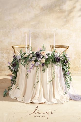 Silky Flower Store Eucalyptus Willow Leaf Garland with White Flower Lavender Purple, 9FT 6 6 Product: Ling's Moment 9FT Eucalyptus and Willow Leaf Garland with White Flower, Handcrafted Wedding Sweetheart Table Centerpieces Head Table Decor Arch Backdrop Decorations for Wedding | Lavender Purple