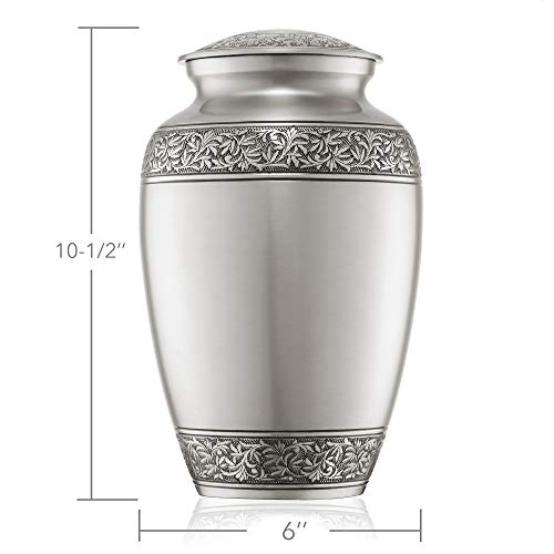 Silky Flower Store Cremation Memorial Urn for Human Ashes, Silver Adult Funeral Urn, Velvet Bag 20.5cm 2 2 Product: Reminded Cremation Memorial Urn for Human Ashes, Silver Adult Funeral Urn with Velvet Bag