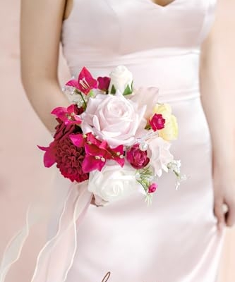 Product: Ling's Moment Pink Bridesmaid Bouquet Set of 4, Blush Pink Wedding Bouquets for Bridesmaids, 7 Inch Bridal Bouquets for Bridesmaids, Wedding, Ceremony, Anniversary, Homecoming, etc.