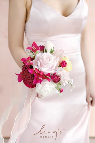 Product: Ling's Moment Pink Bridesmaid Bouquet Set of 4, Blush Pink Wedding Bouquets for Bridesmaids, 7 Inch Bridal Bouquets for Bridesmaids, Wedding, Ceremony, Anniversary, Homecoming, etc.