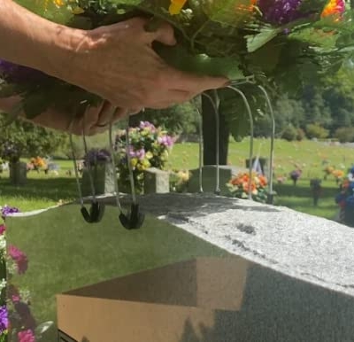 Product: Sympathy Silks Artificial Cemetery Flowers - Grave Decoration - Memorial Flowers - 30" White Poinsettia Saddle for Headstone