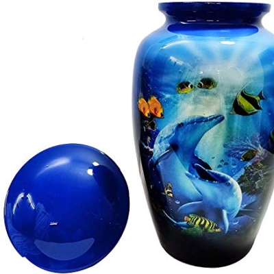 Silky Flower Store HLC URNS Dolphin Ocean Blue Cremation Urn for Human Ashes, Adult Funeral Urn, Handmade Memorial Urn 10.5 x 6 inches 8 8 Product: HLC URNS Dolphin Ocean Blue Cremation Urn for Human Ashes - Adult Funeral Urn Handcrafted - Affordable Urn for Ashes (Adult (200 lbs) – 10.5 x 6 “, Cremation Urn)