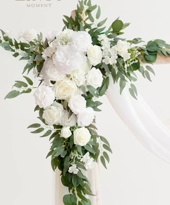 Silky Flower Store Artificial Wedding Arch Flowers Kit, White Sage Silk Floral Decor, Chiffon Drapes, 4 Piece Set, 20.5cm 12 12 Product: Ling's Moment Artificial Wedding Arch Flowers Kit Pack of 4, 2pcs Hanging Silk Flowers Arrangement 2pcs Chiffon Drapes Ceremony Spring Fake Rose Arbor Backdrop White Sage Floral Party Outdoor Decor