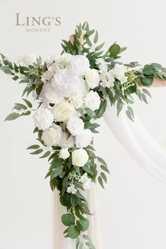 Silky Flower Store Artificial Wedding Arch Flowers Kit, White Sage Silk Floral Decor, Chiffon Drapes, 4 Piece Set, 20.5cm 4 4 Product: Ling's Moment Artificial Wedding Arch Flowers Kit Pack of 4, 2pcs Hanging Silk Flowers Arrangement 2pcs Chiffon Drapes Ceremony Spring Fake Rose Arbor Backdrop White Sage Floral Party Outdoor Decor