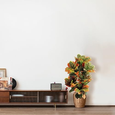 Product: momoplant Artificial Croton Plant, 39inch Faux Fiddle Leaf fig Tree, Artificial Trees for Home Decor, Ficus Lyrata Tree with Plastic Pot, Silk Plants for Home Decor Indoor