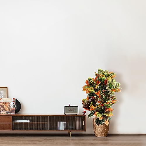 Product: momoplant Artificial Croton Plant, 39inch Faux Fiddle Leaf fig Tree, Artificial Trees for Home Decor, Ficus Lyrata Tree with Plastic Pot, Silk Plants for Home Decor Indoor