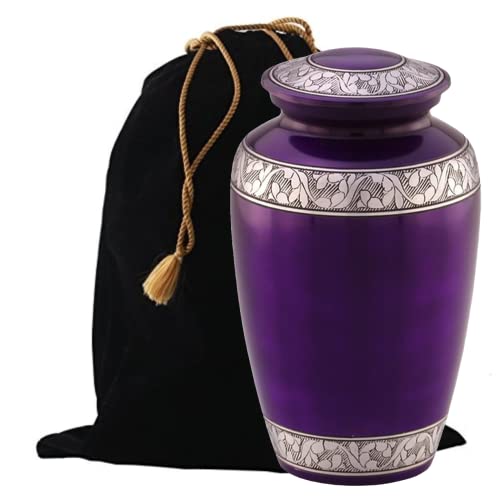 Product: Mulberry with Silver Band Cremation Urn for Human Ashes - Funeral Urn Handcrafted - Affordable Urn for Ashes - Large Urn with Bag