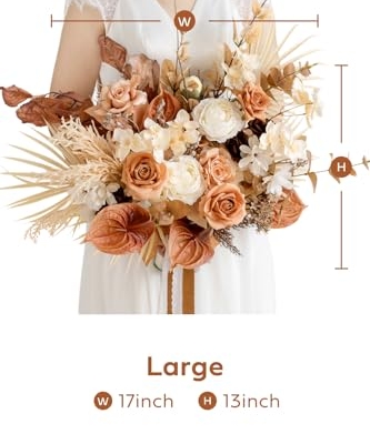 Silky Flower Store Boho Bridal Bouquet, Terracotta Silk Wedding Bouquet, Rustic Artificial Wedding Flowers, 17 Inch 7 7 Product: Ling's Moment Boho Bridal Bouquet, Rustic Wedding Bouquets for Bride, 17 Inch Silk Free Form Fall Terracotta Artificial Wedding Flower Bouquet