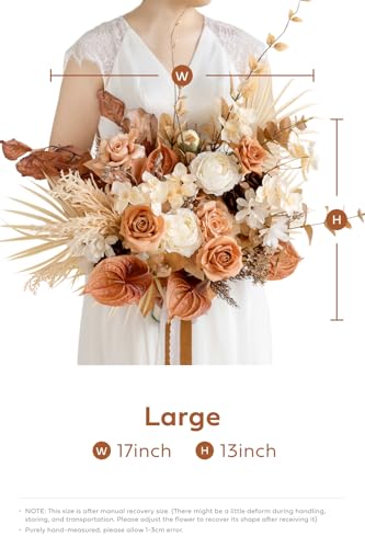 Silky Flower Store Boho Bridal Bouquet, Terracotta Silk Wedding Bouquet, Rustic Artificial Wedding Flowers, 17 Inch 1 1 Product: Ling's Moment Boho Bridal Bouquet, Rustic Wedding Bouquets for Bride, 17 Inch Silk Free Form Fall Terracotta Artificial Wedding Flower Bouquet