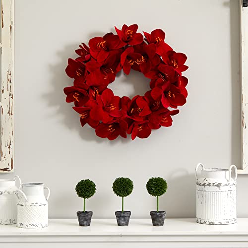 Silky Flower Store Artificial Amaryllis Wreath, Faux Floral Home Office Wall Decor, 22in. 4 4 Product: Nearly Natural 22in. Artificial Amaryllis Wreath