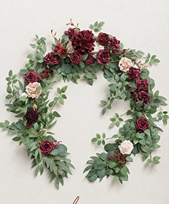 Product: Ling's Moment Flower Garland - 6FT Eucalyptus & Rose - Sweetheart Table Decor for Wedding Reception, Artificial Floral Garland for Mantle, Thanksgiving, Christmas Decoration, Marsala & Blush