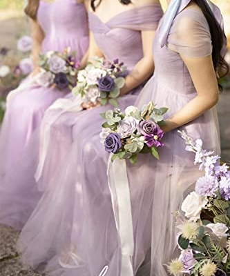 Silky Flower Store Purple Bridesmaid Bouquet Set of 6, Lavender Artificial Wedding Flowers, Silk Foam Bridal Bouquets, 7 inch 7 7 Product: Ling's Moment Artificial Flowers Purple Bridesmaid Bouquet Set of 6, Lavender Wedding Flowers Bouquets for Bridesmaids, 7 Inch Bridal Bouquets for Bridesmaids, Wedding, Ceremony, Anniversary, etc