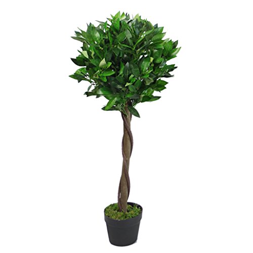 Silky Flower Store Artificial Bay Laurel Topiary Pair, Green Twist, 90cm 4 4 Product: Leaf Pair Stem Artificial Topiary Bay Laurel Ball Trees, Green Twist, 90cm (3ft)
