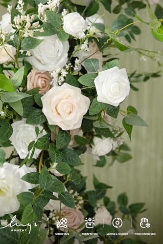 Silky Flower Store Artificial Eucalyptus Rose Garland, Sweetheart Table Decor, Wedding Arch Greenery, 6FT 2 2 Product: Ling's Moment Flower Garland - 6FT Eucalyptus & Rose - Sweetheart Table Decor for Wedding Reception, Artificial Floral Garland for Mantle, Spring, Christmas Decoration, White & Lily