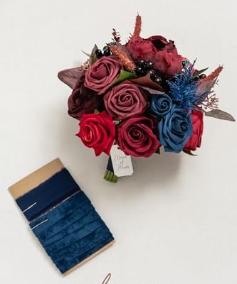 Product: Ling's Moment Burgundy Navy Bridal Bouquet for Bride, Jewel Tone Wedding Bouquets for Bride Maid of Honor Bridesmaid, 9 Inch Silk Round Artificial Wedding Flowers Bouquets