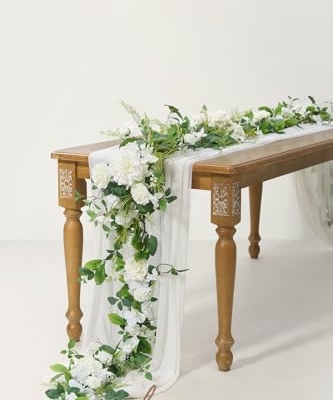 Silky Flower Store Artificial Eucalyptus Rose Garland, Sweetheart Table Decor, Wedding Arch Greenery, 6FT 11 11 Product: Ling's Moment Flower Garland - 6FT Eucalyptus & Rose - Sweetheart Table Decor for Wedding Reception, Artificial Floral Garland for Mantle, Spring, Christmas Decoration, White & Lily