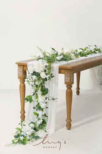 Silky Flower Store Artificial Eucalyptus Rose Garland, Sweetheart Table Decor, Wedding Arch Greenery, 6FT 3 3 Product: Ling's Moment Flower Garland - 6FT Eucalyptus & Rose - Sweetheart Table Decor for Wedding Reception, Artificial Floral Garland for Mantle, Spring, Christmas Decoration, White & Lily